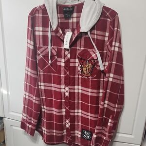 Harry Potter Plaid Hooded Shirt with Crest NWT